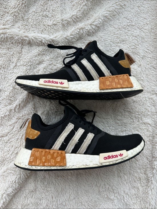 adidas Shoes - adidas Kids Black and Tan Sneakers with White Stripes